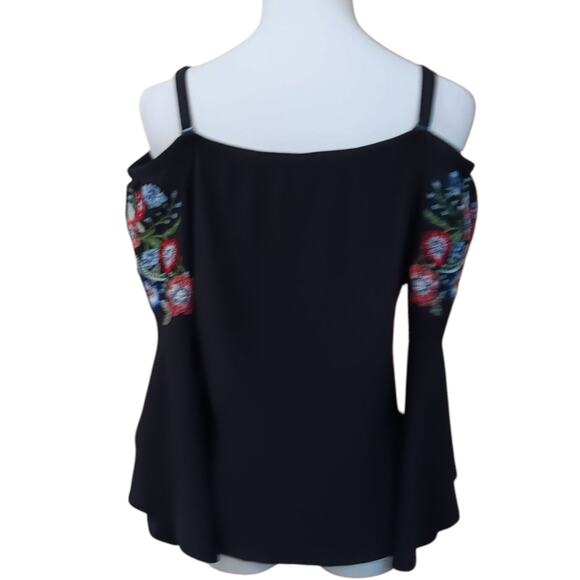 Artsy INC Off Shoulder Top Blouse S Floral Embroidered Flare Whimsigoth Coquette - Picture 9 of 10